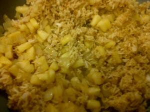 Pineapple mixture with rice, soy sauce and sesame oil.